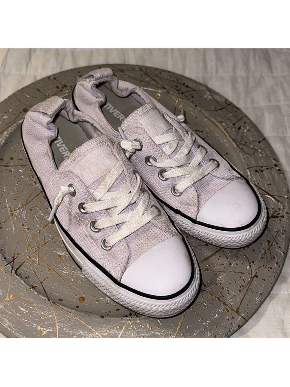 Converse 7 Women’s White Textured Canvas Slip On Lace up Skateboard Shoes Sneaks